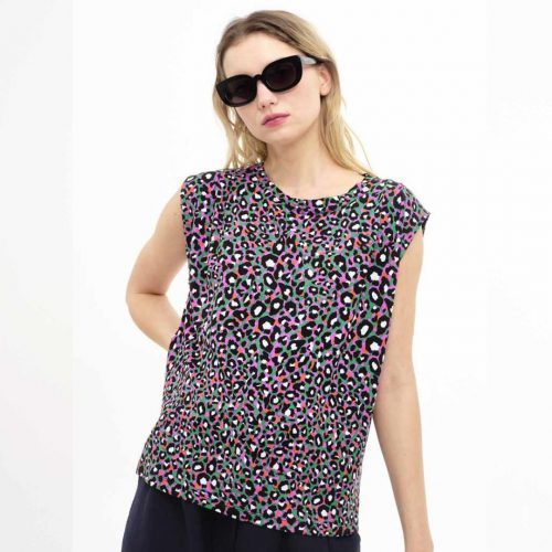 Camiseta sin mangas con estampado de leopardo multicolor